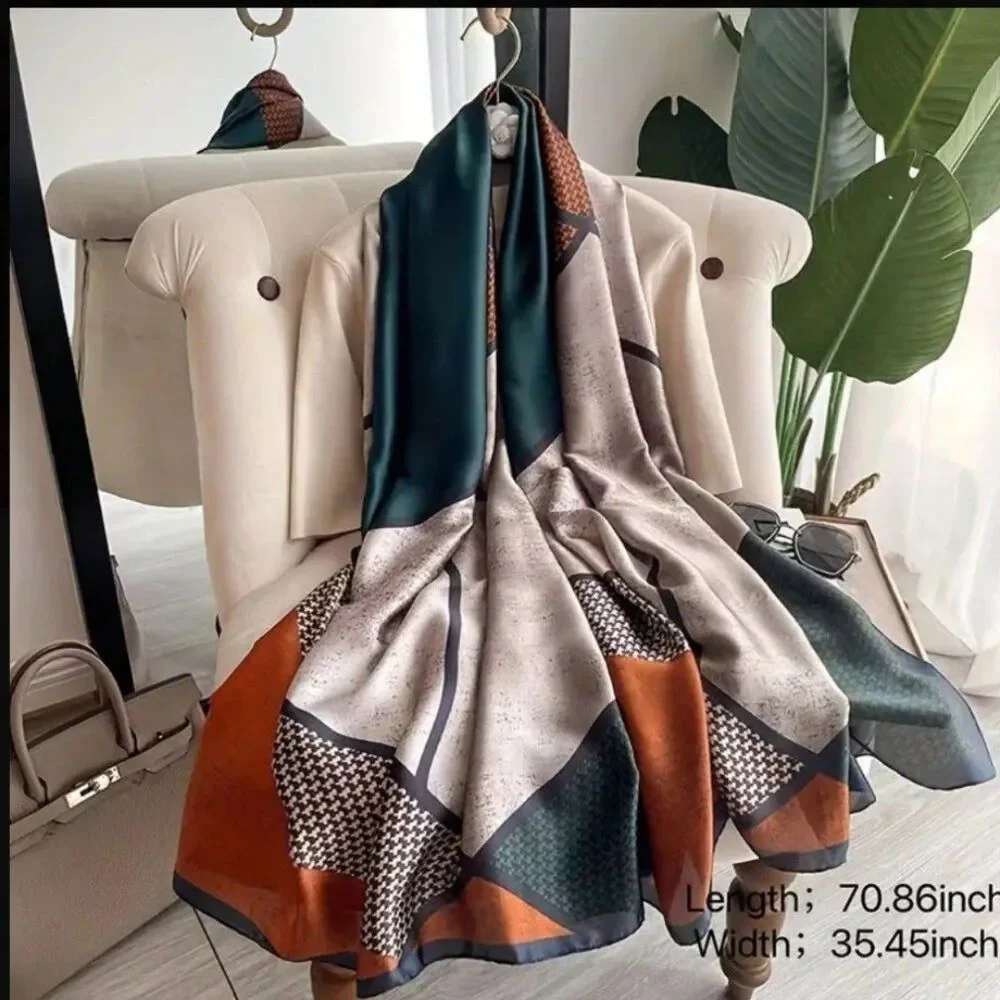 Luxury color Block silk scarf shawl